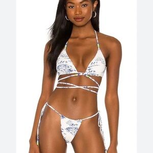 NWT Frankie’s bikini set blue & white with beads “surfer dude”